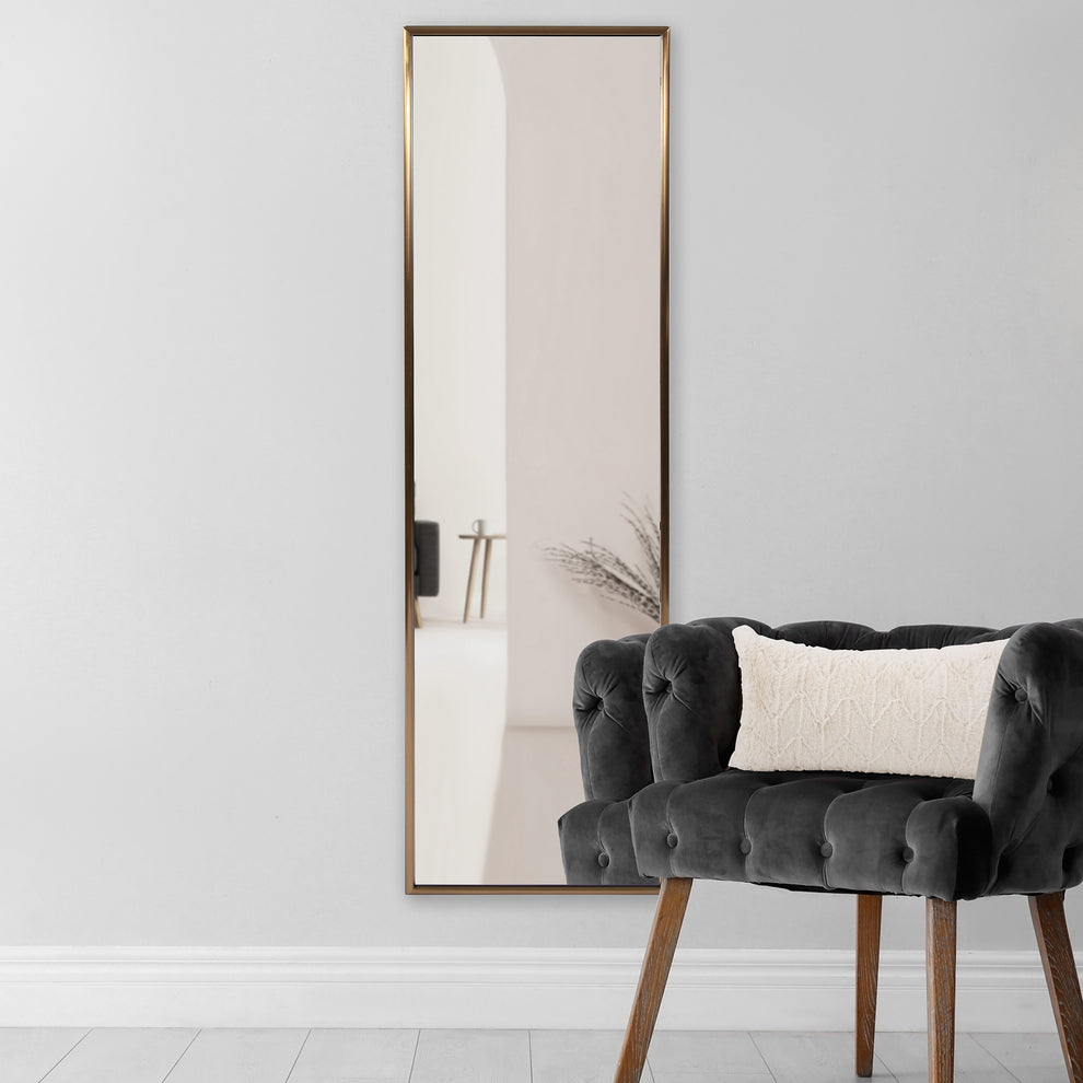 Antiqued Brushed Brass Rectangular Full Length Wall Mirror By Homeroots | Mirrors | Modishstore - 7