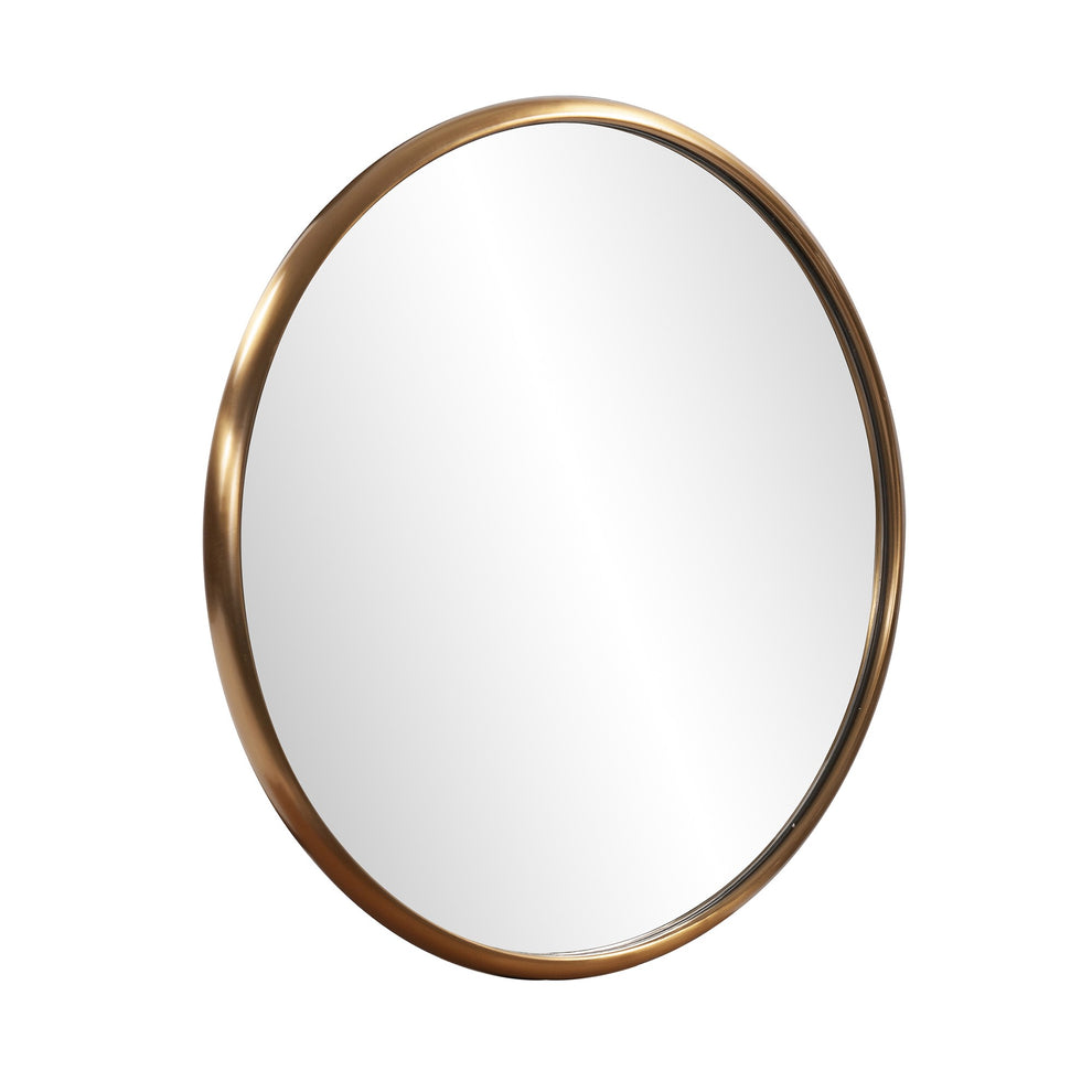 20" Antiqued Brushed Brass Round Wall Mirror By Homeroots | Mirrors | Modishstore - 3