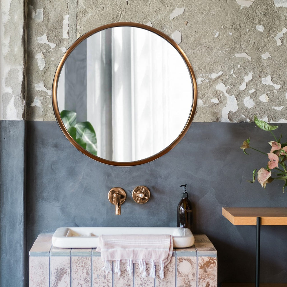 20" Antiqued Brushed Brass Round Wall Mirror By Homeroots | Mirrors | Modishstore