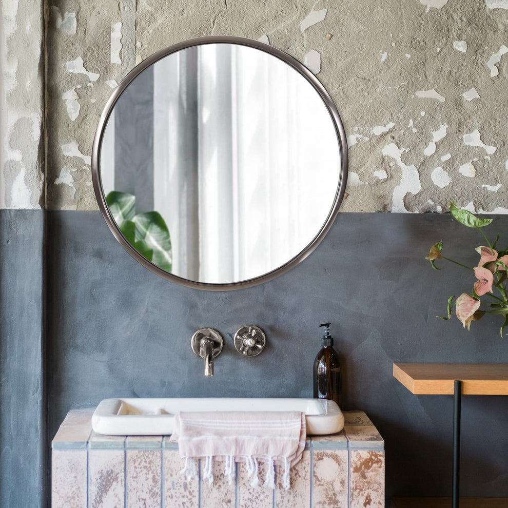 20" Antiqued Brushed Brass Round Wall Mirror By Homeroots | Mirrors | Modishstore - 10