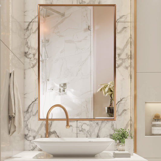 Antiqued Brushed Brass Rectangular Wall Mirror By Homeroots | Mirrors | Modishstore