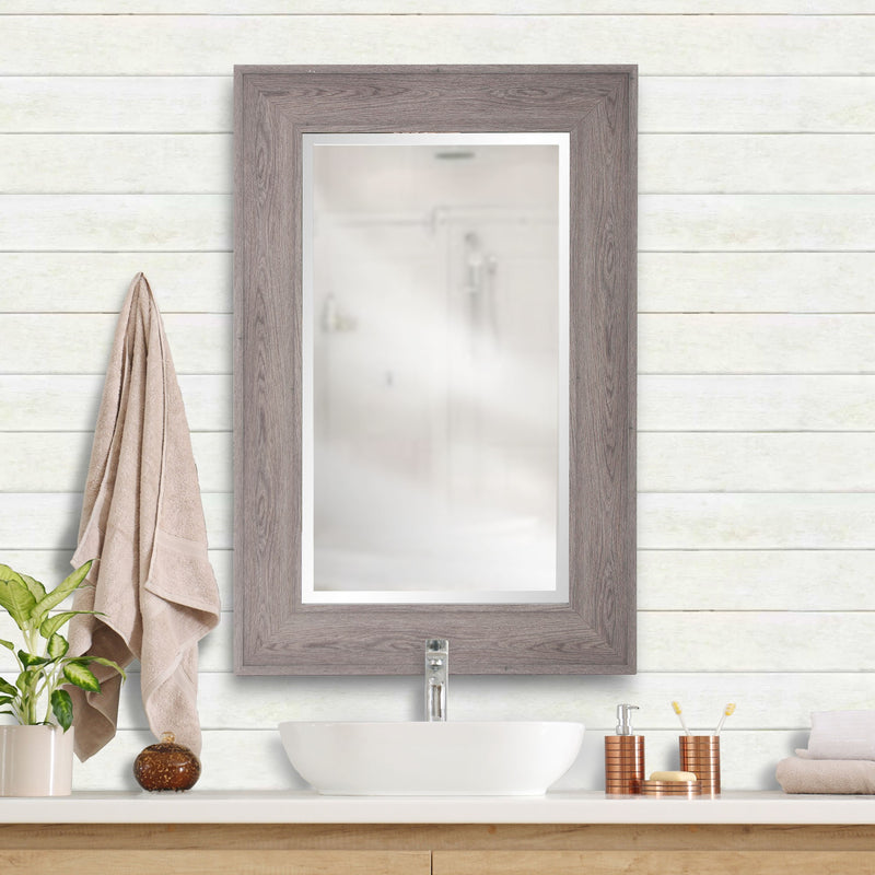 Warm Gray Faux Wood Beveled Rectangular Mirror By Homeroots | Mirrors | Modishstore
