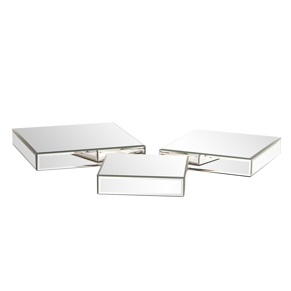 Set of Three Mirrored Rectangular Display Platforms By Homeroots | Sculptures | Modishstore - 3