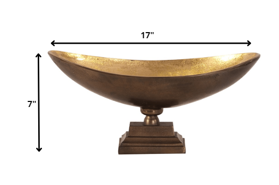 Rustic Bronze Oblong Footed Centerpiece Bowl By Homeroots | Bowls | Modishstore - 2