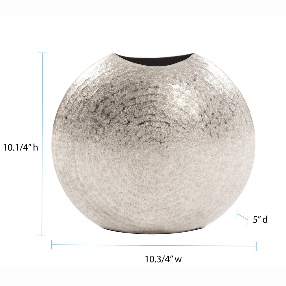 10" Hammered Silver Disc Shape Decorative Vase By Homeroots | Vases | Modishstore - 5