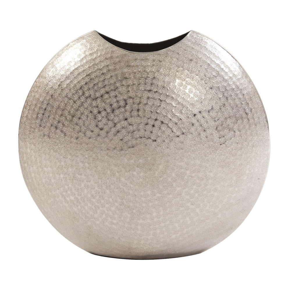 14" Hammered Silver Disc Shape Decorative Vase By Homeroots | Vases | Modishstore - 2
