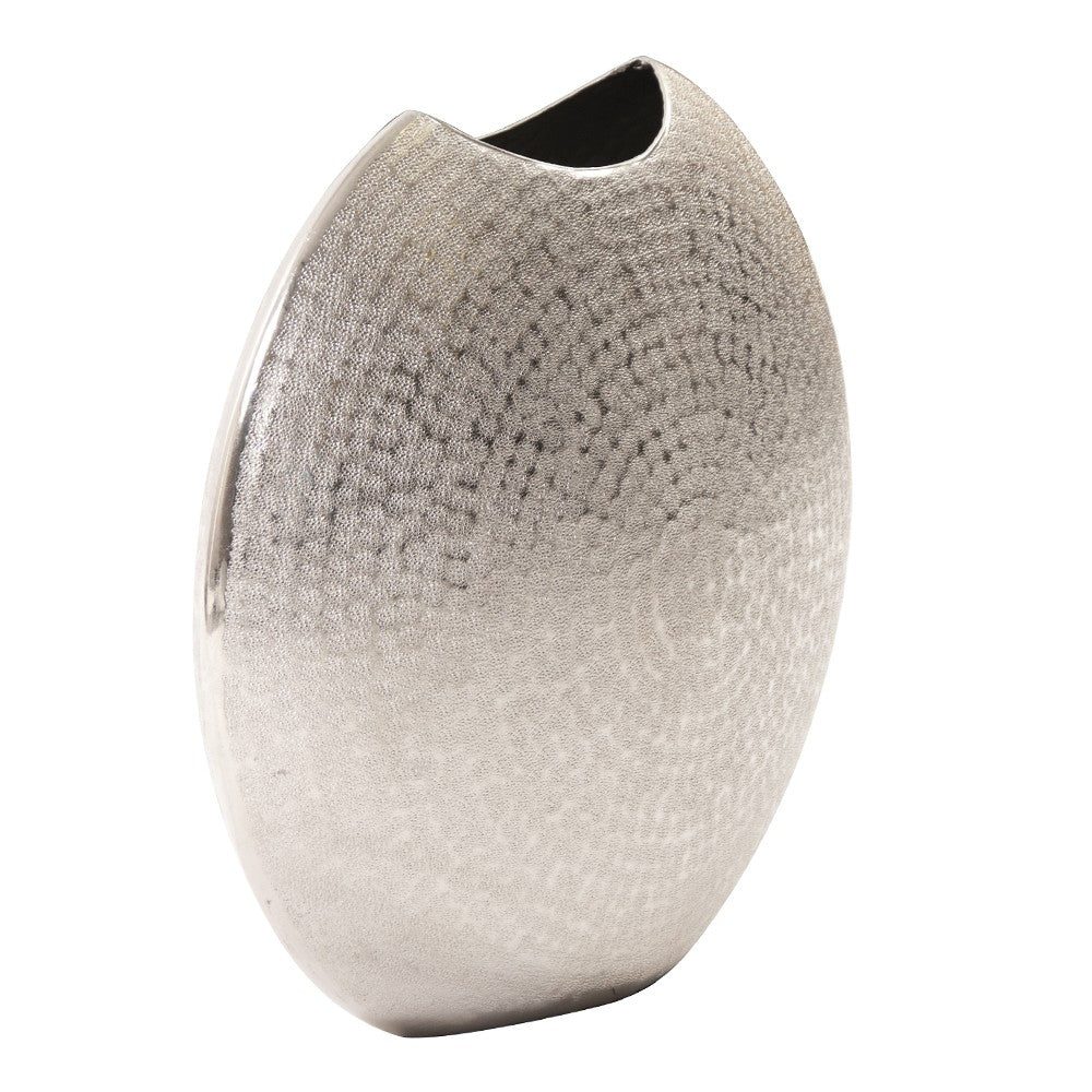 14" Hammered Silver Disc Shape Decorative Vase By Homeroots | Vases | Modishstore - 2