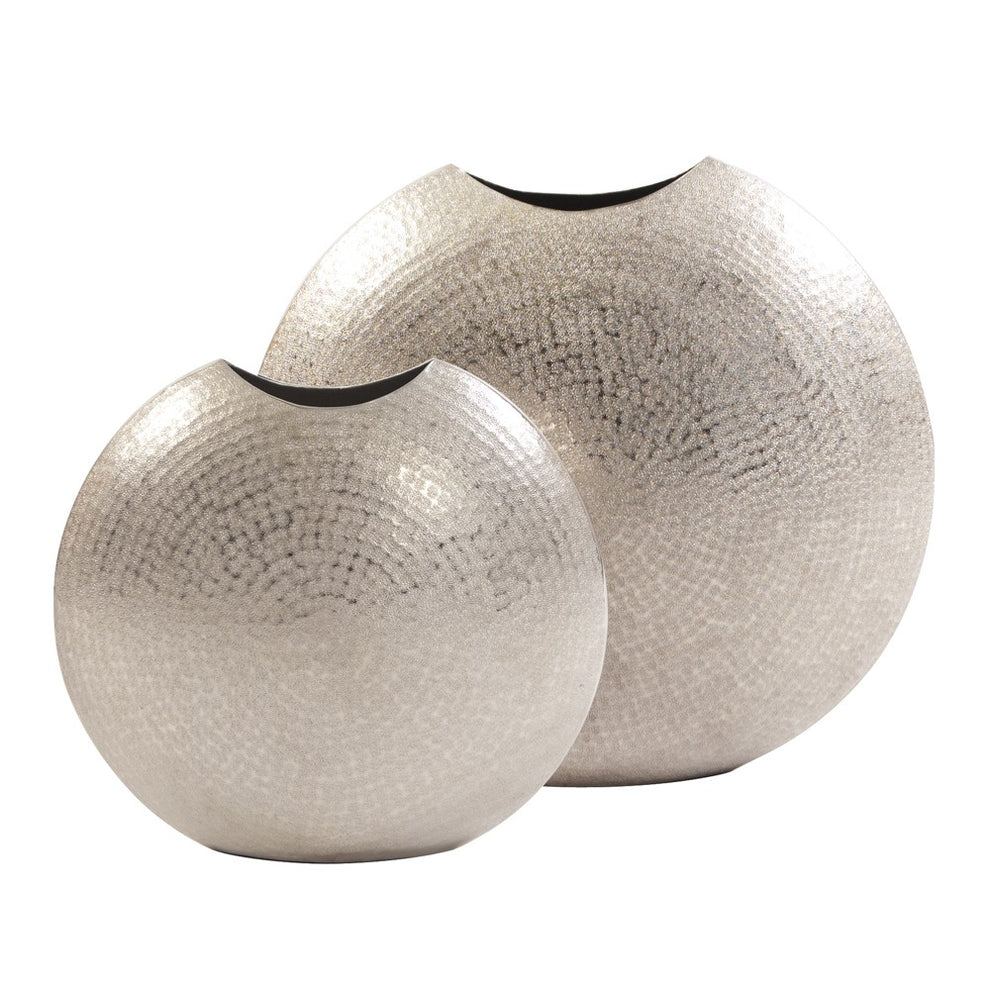14" Hammered Silver Disc Shape Decorative Vase By Homeroots | Vases | Modishstore - 4