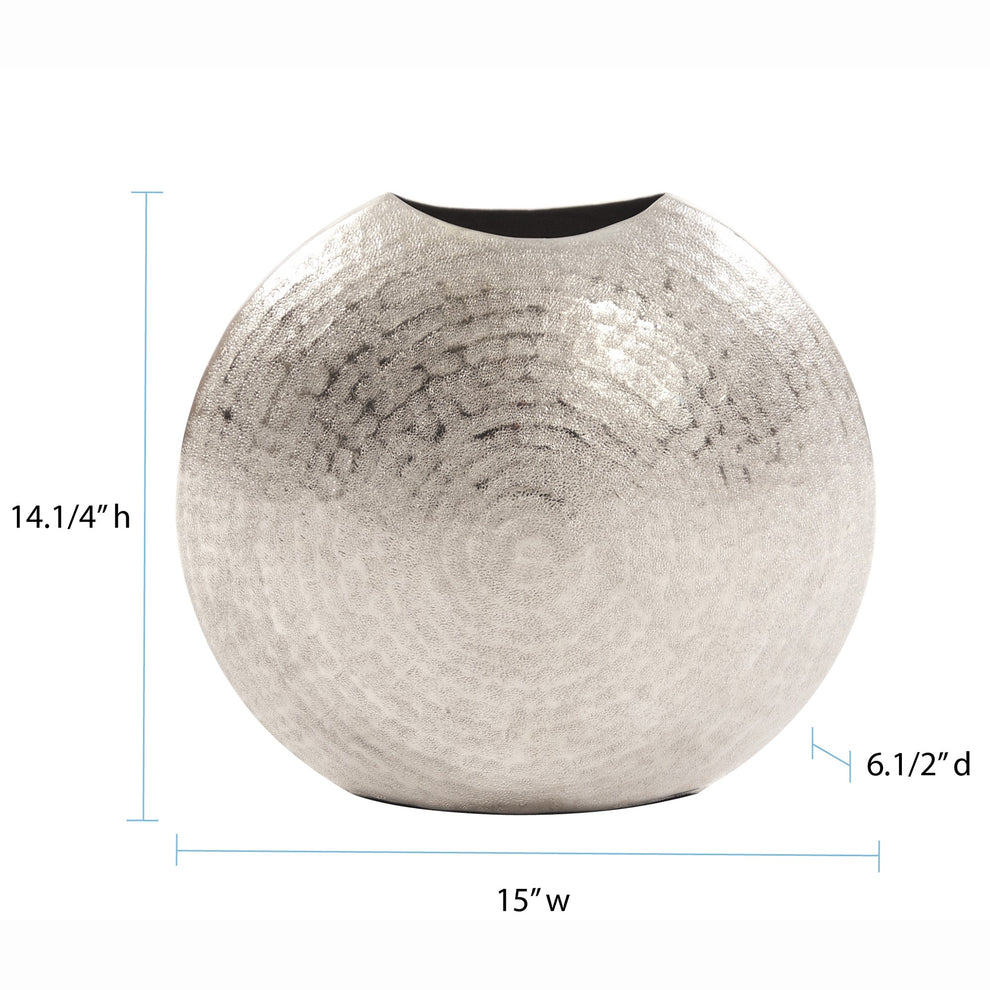 14" Hammered Silver Disc Shape Decorative Vase By Homeroots | Vases | Modishstore - 5