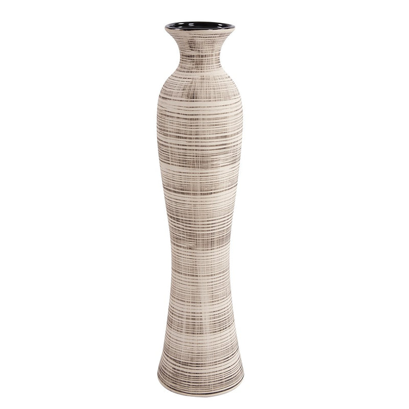 Modern Farmhouse Latte Striped Ceramic Floor Vase By Homeroots | Vases | Modishstore