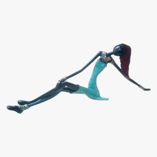 West African Vintage Hand Cast Bronze Female Figurine from Burkina Faso in Sky Blue Dress By Homeroots | Sculptures | Modishstore