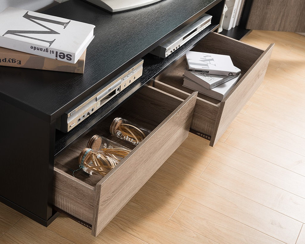 Stylish Black TV Console Cabinet with Dark Taupe and Distressed Grey Accents By Homeroots | TV Stands | Modishstore - 3