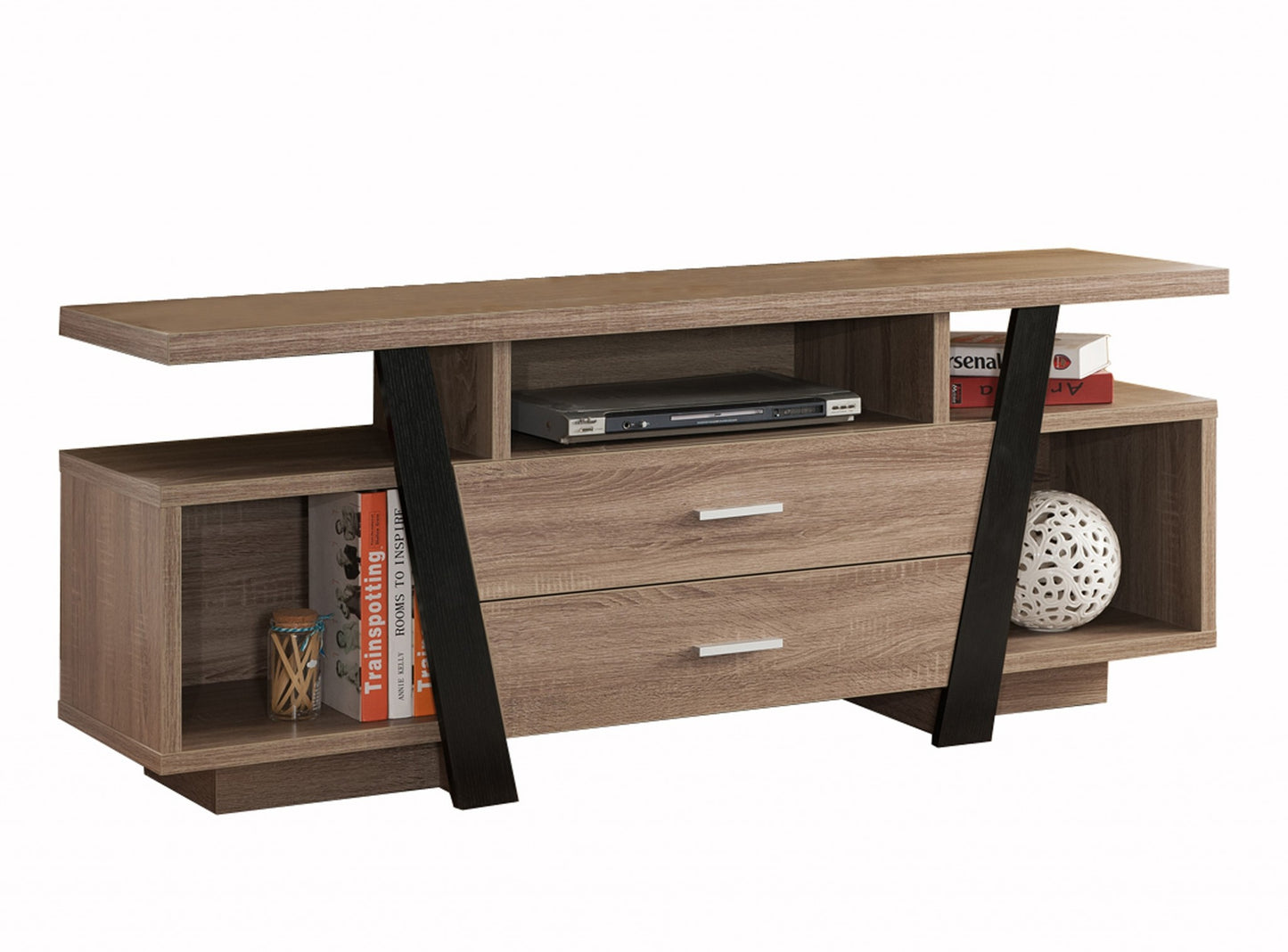 Deluxe Dark Taupe and Black TV Console Cabinet By Homeroots