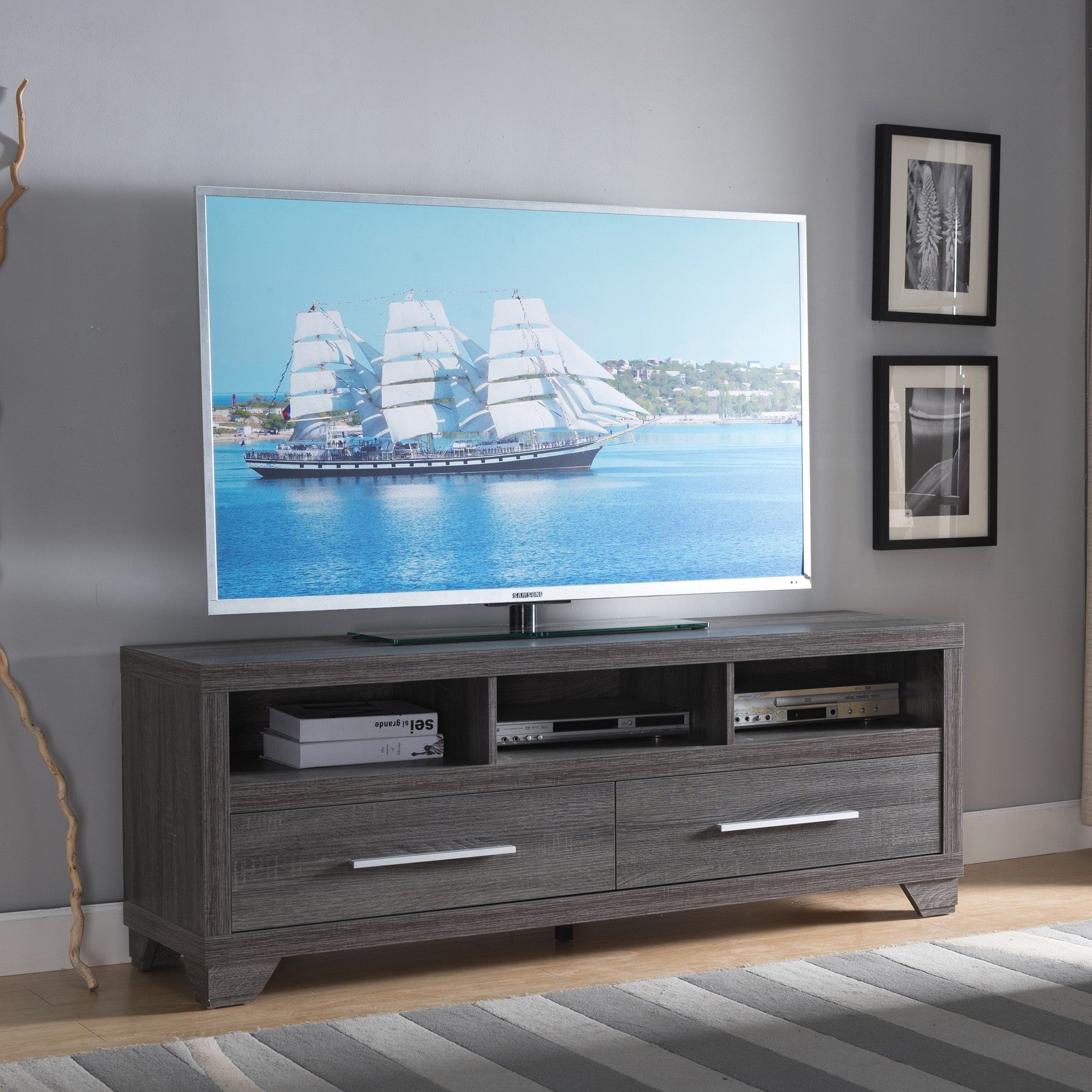 Stunning Modern Grey TV Console Cabinet By Homeroots | TV Stands | Modishstore