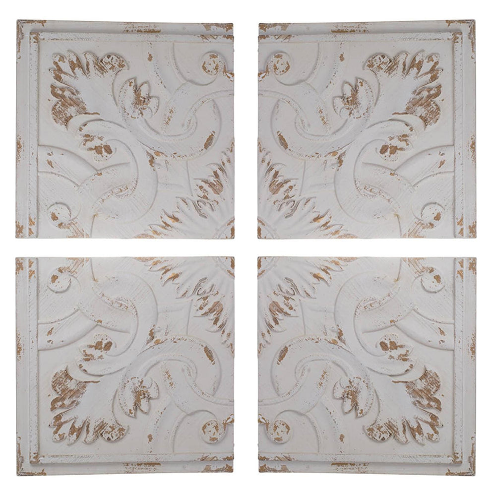 Set of 4 Whitewashed Arabesque Carved Wall Art By Homeroots | Wall Decor | Modishstore - 2