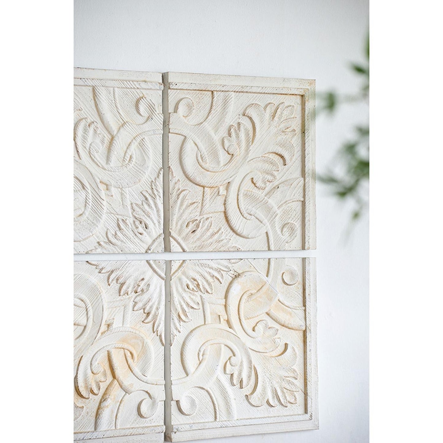 Set of 4 Whitewashed Arabesque Carved Wall Art By Homeroots | Wall Decor | Modishstore - 2