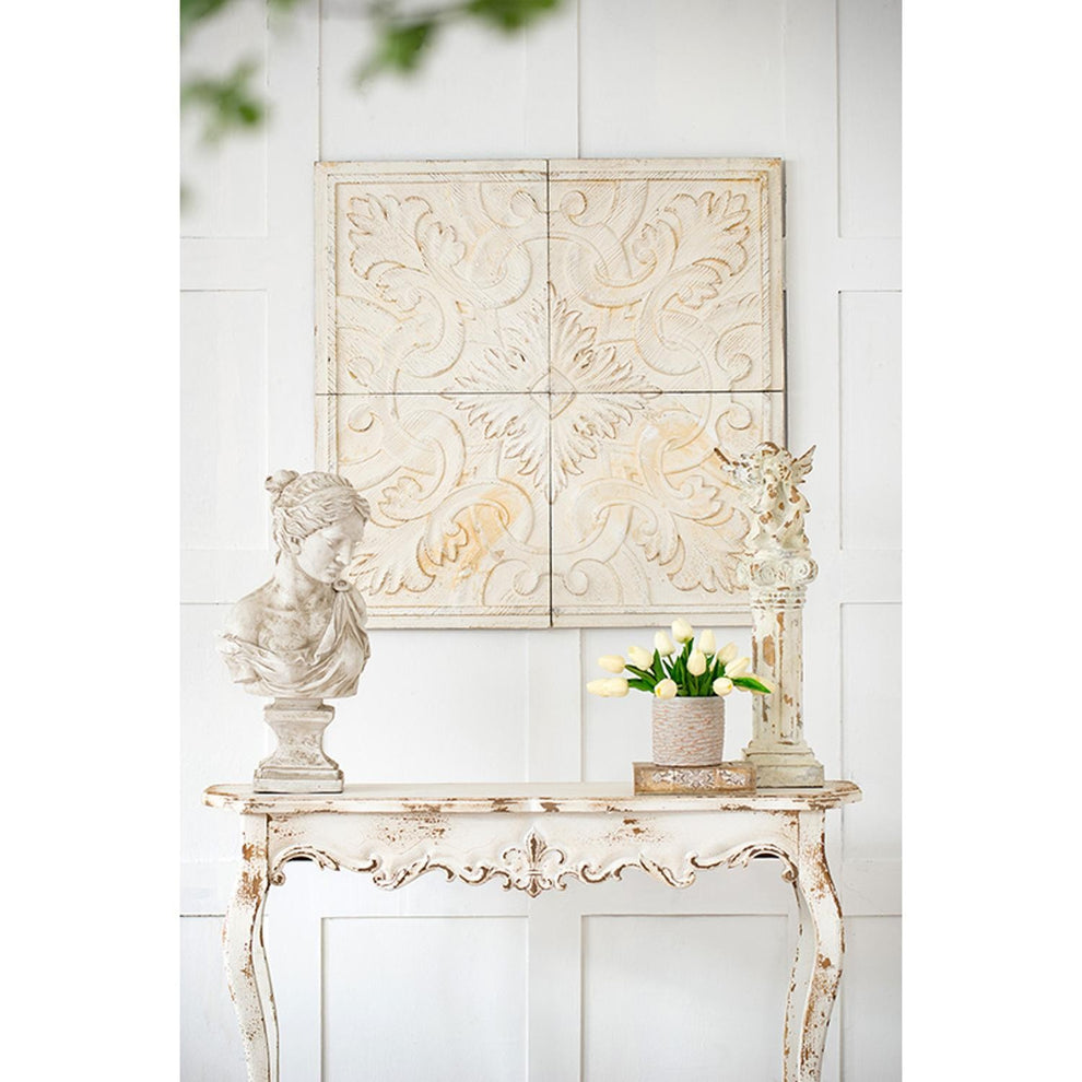 Set of 4 Whitewashed Arabesque Carved Wall Art By Homeroots | Wall Decor | Modishstore - 4