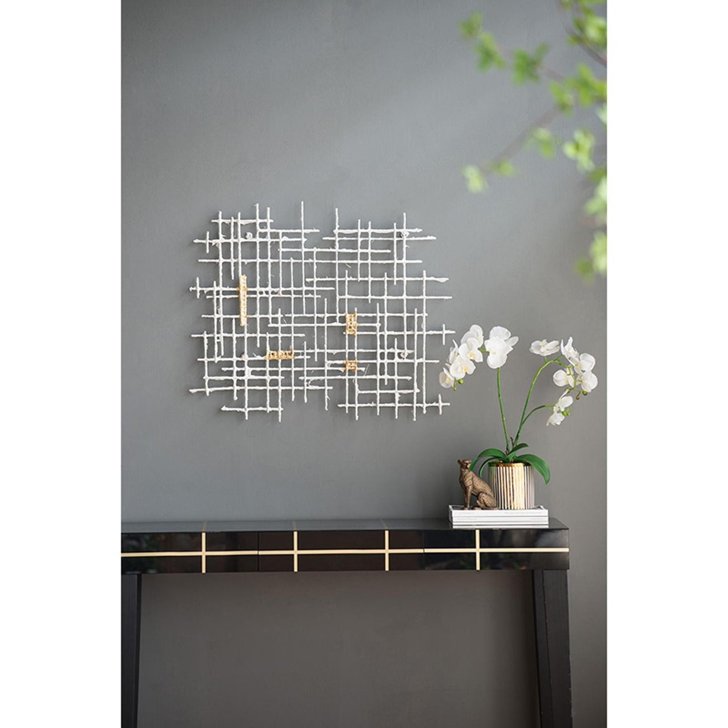 Contemporary Large White and Gold Geo Grid Wall Art By Homeroots | Wall Decor | Modishstore - 5