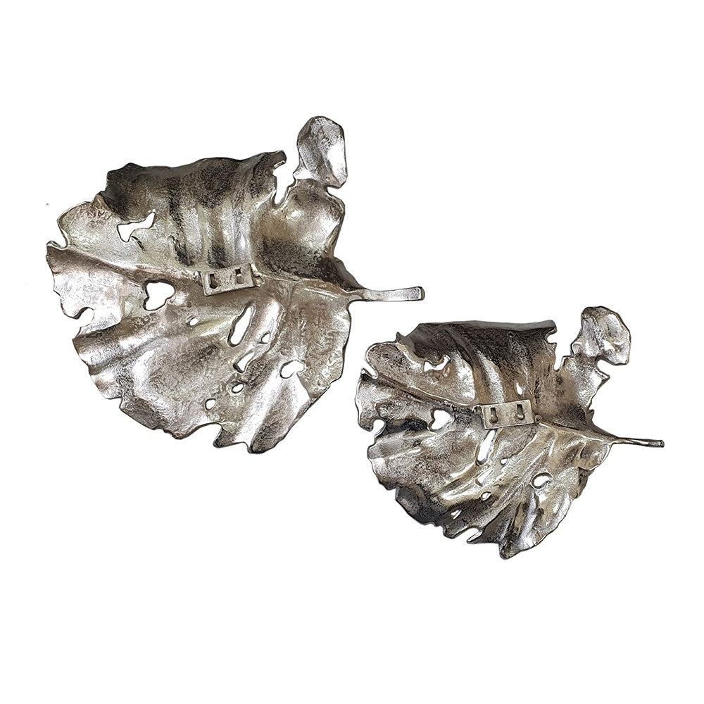 Set of 2 Shiny Silver Leaves Wall Art By Homeroots | Wall Decor | Modishstore - 2