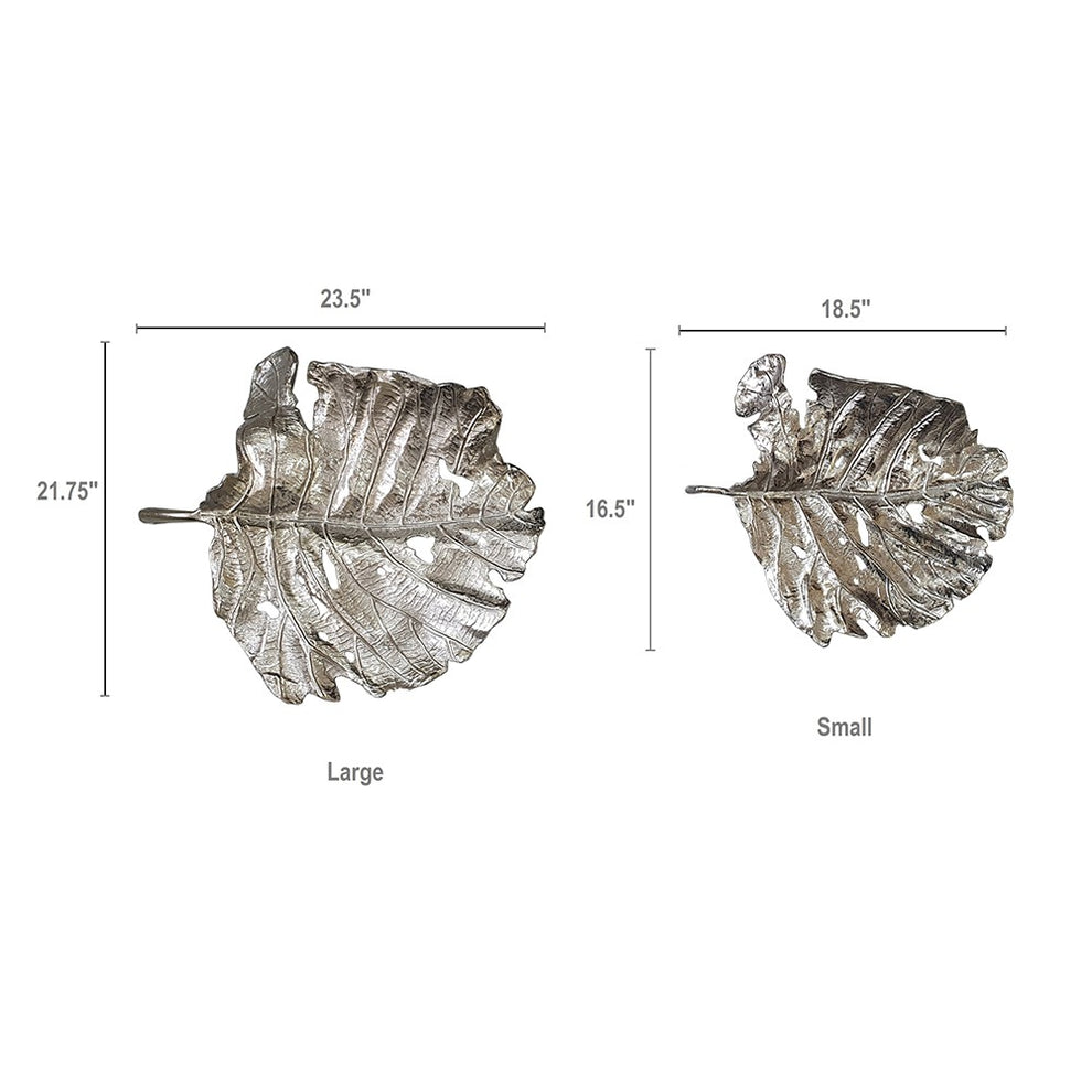 Set of 2 Shiny Silver Leaves Wall Art By Homeroots | Wall Decor | Modishstore - 3