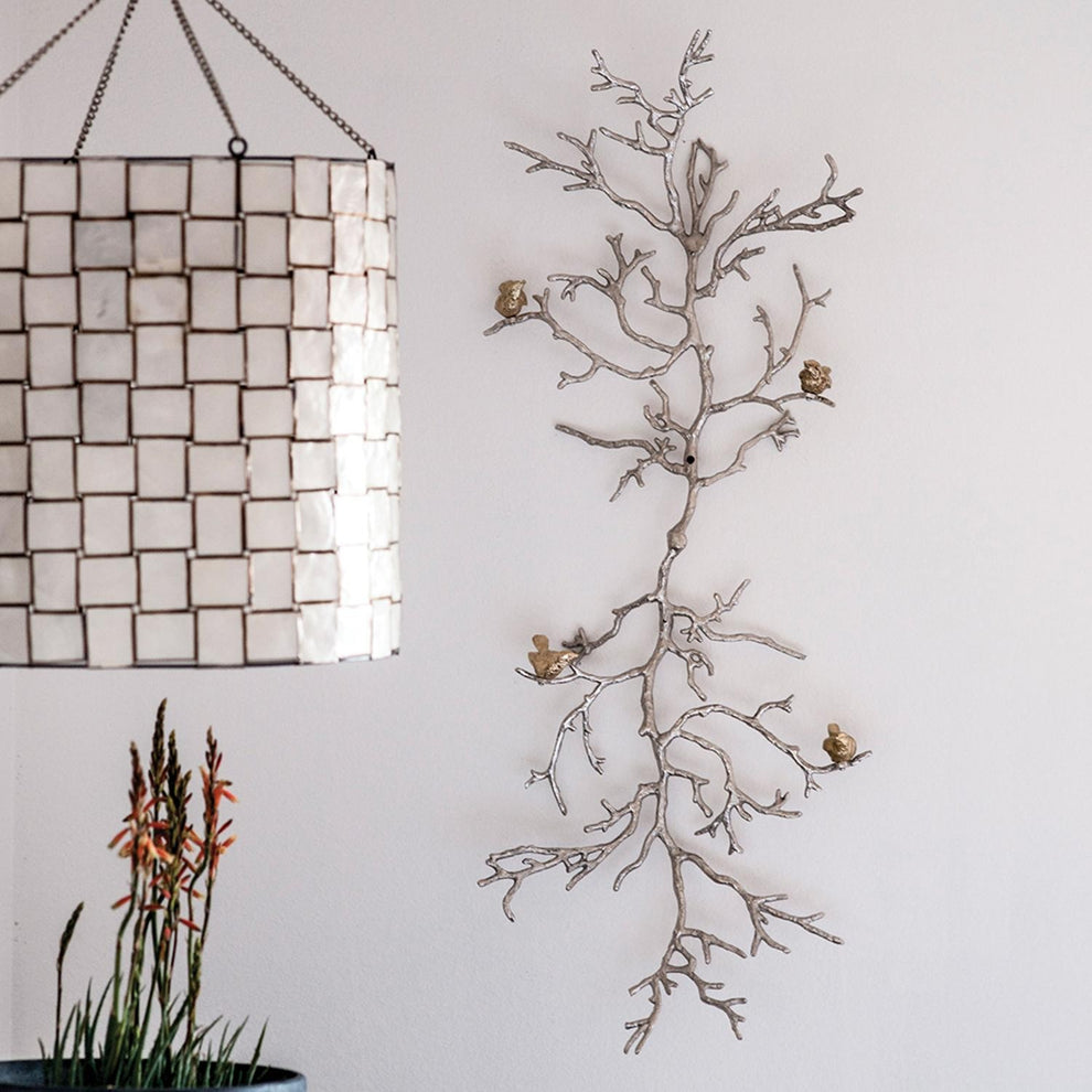 Modern 44" Silver Branch and Golden Birds Wall Art By Homeroots | Wall Decor | Modishstore - 3