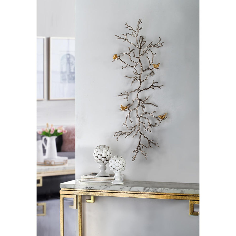 Modern 44" Silver Branch and Golden Birds Wall Art By Homeroots | Wall Decor | Modishstore - 5