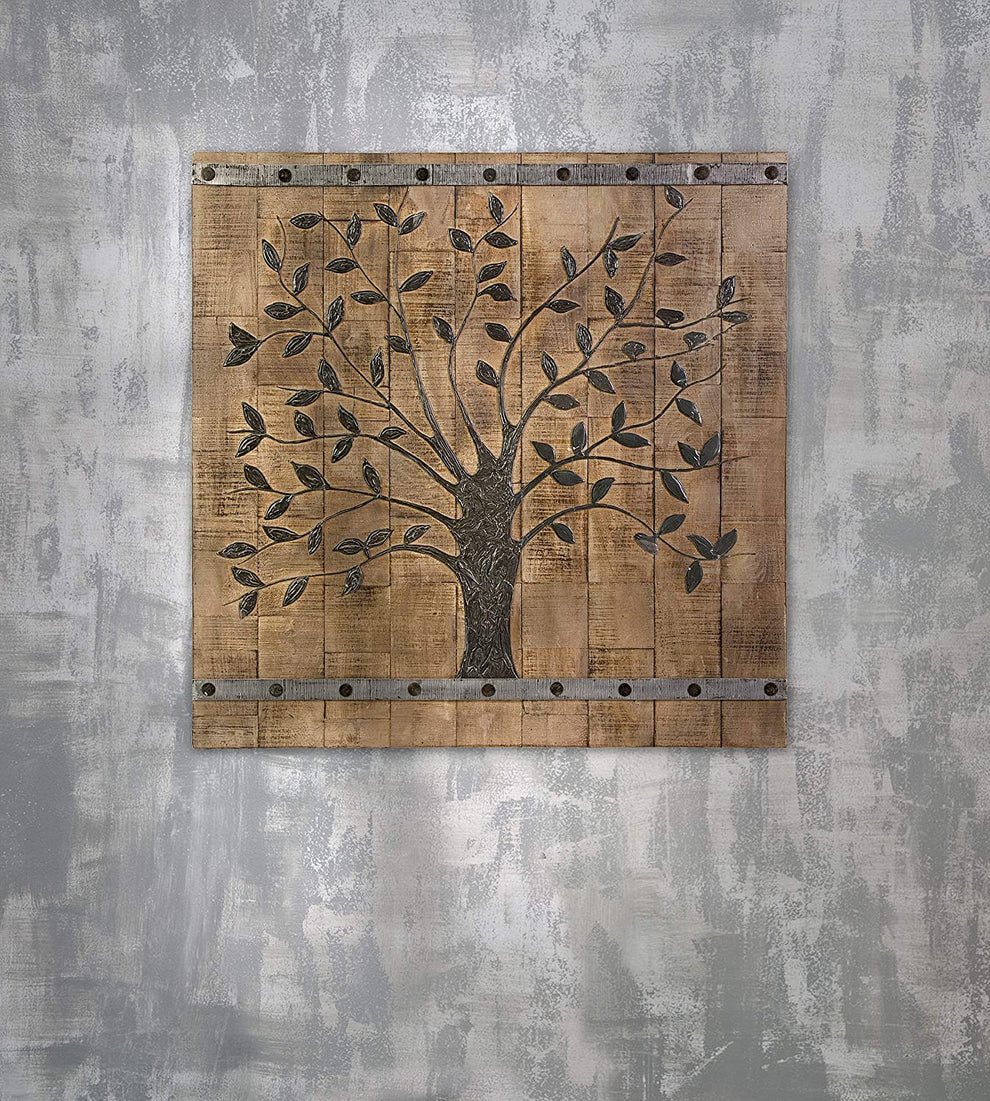 Rustic Brown Barn Door Tree of Life Wall Art By Homeroots | Wall Decor | Modishstore - 3