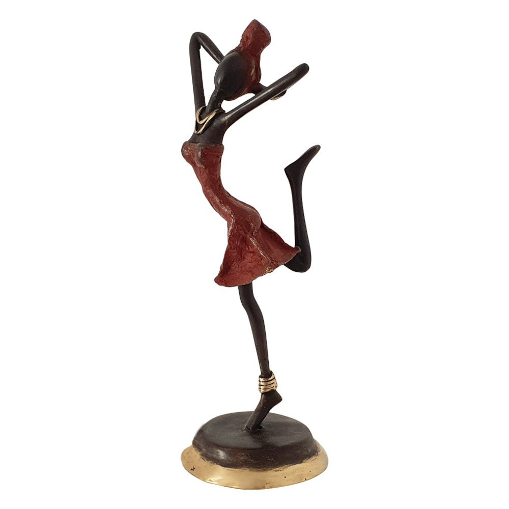 Bronze Figurine of an African Dancer in Red Dress By Homeroots | Sculptures | Modishstore - 2
