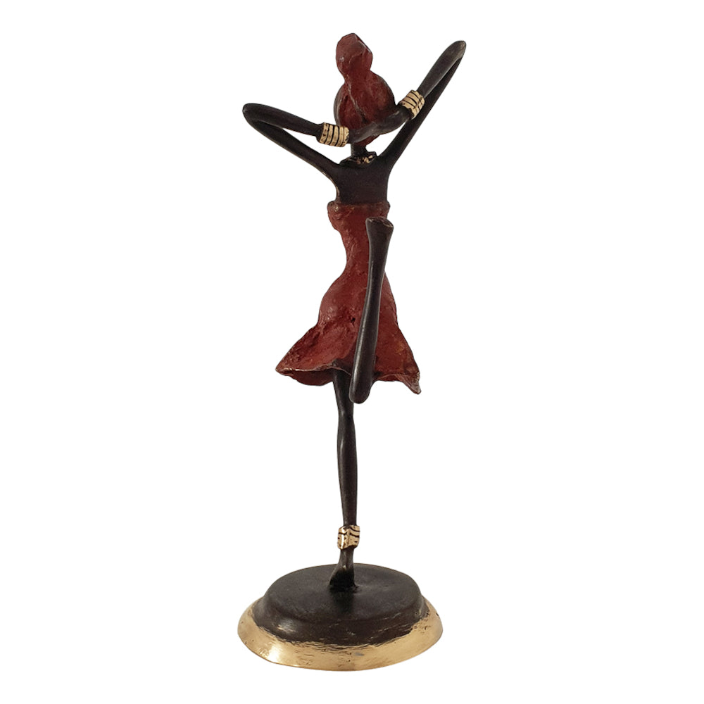 Bronze Figurine of an African Dancer in Red Dress By Homeroots | Sculptures | Modishstore - 3