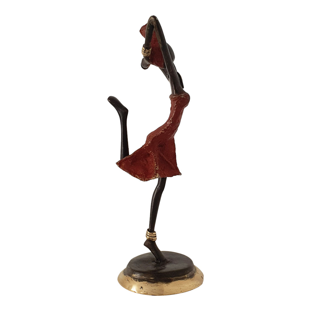 Bronze Figurine of an African Dancer in Red Dress By Homeroots | Sculptures | Modishstore - 4