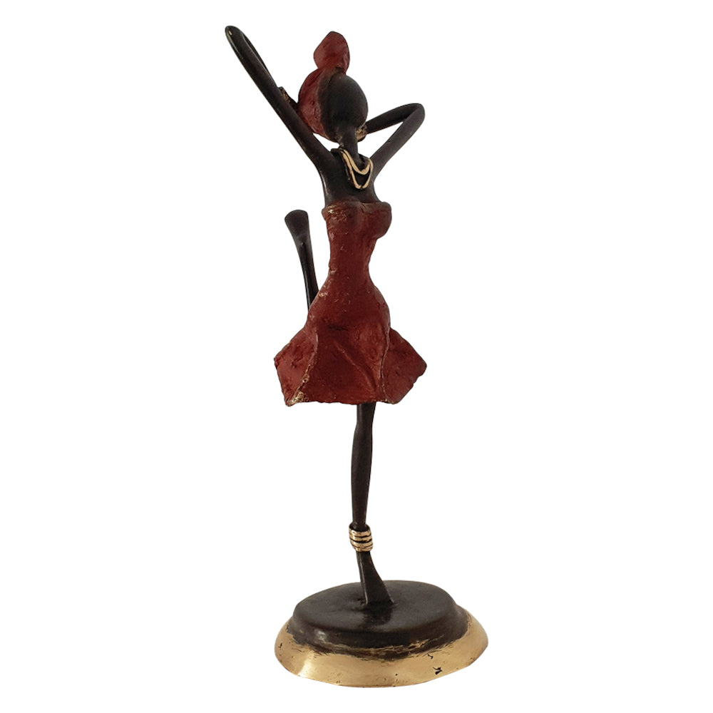 Bronze Figurine of an African Dancer in Red Dress By Homeroots | Sculptures | Modishstore - 5