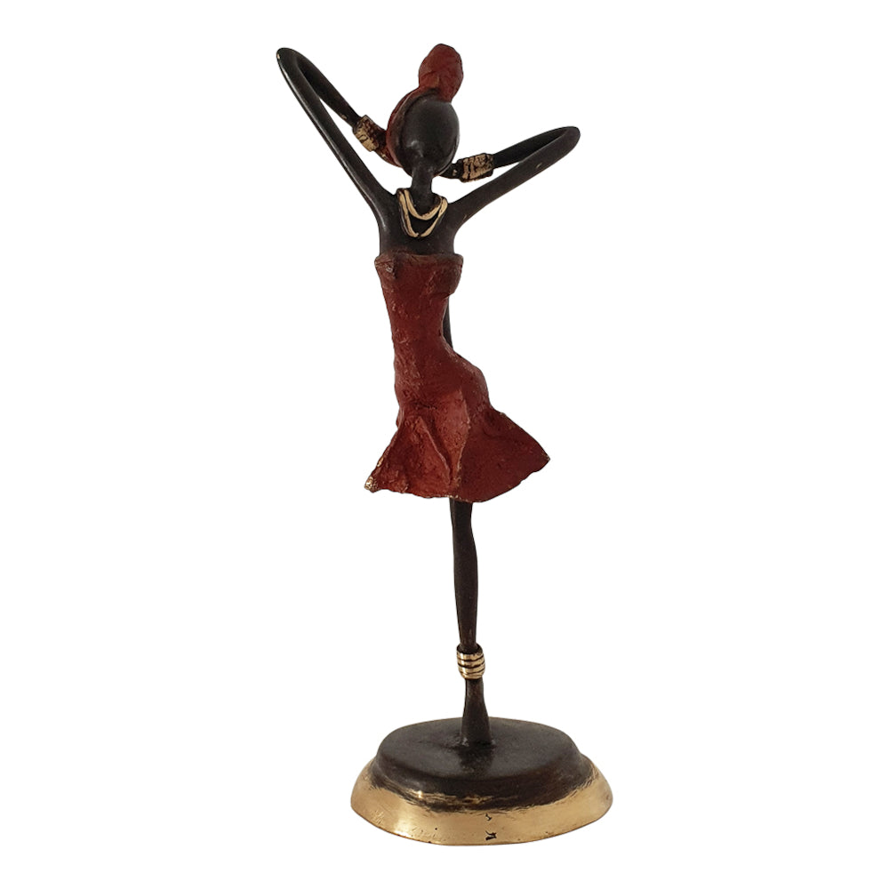 Bronze Figurine of an African Dancer in Red Dress By Homeroots | Sculptures | Modishstore - 6