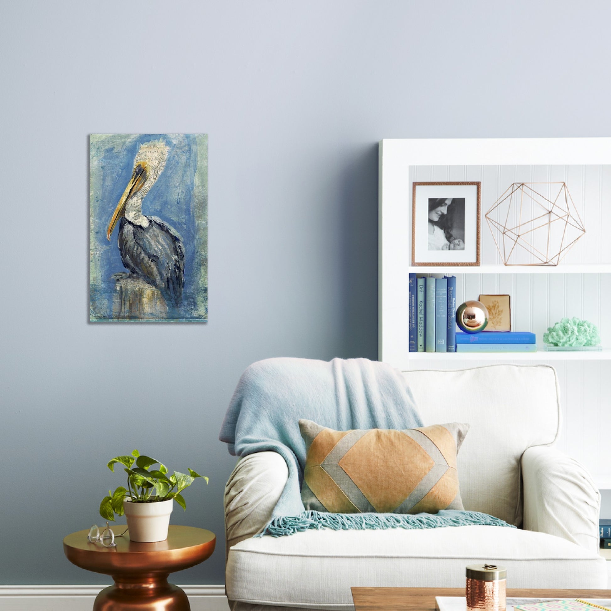 Blue Watercolor Pelican Wall Art By Homeroots | Wall Painting | Modishstore - 2