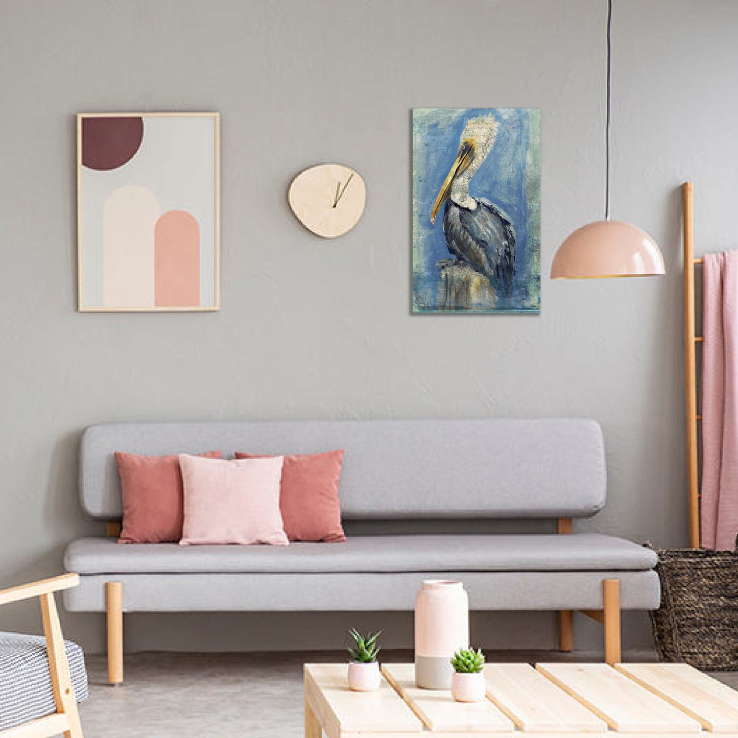 Blue Watercolor Pelican XL Wall Art By Homeroots | Wall Painting | Modishstore - 2