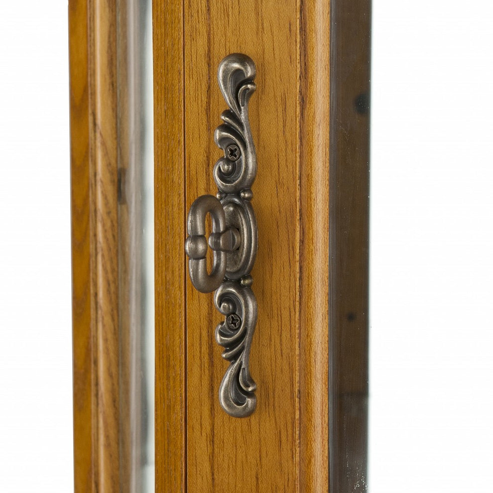 Golden Oak Scallop Top Lighted Corner Curio Cabinet By Homeroots | Cabinets | Modishstore - 4