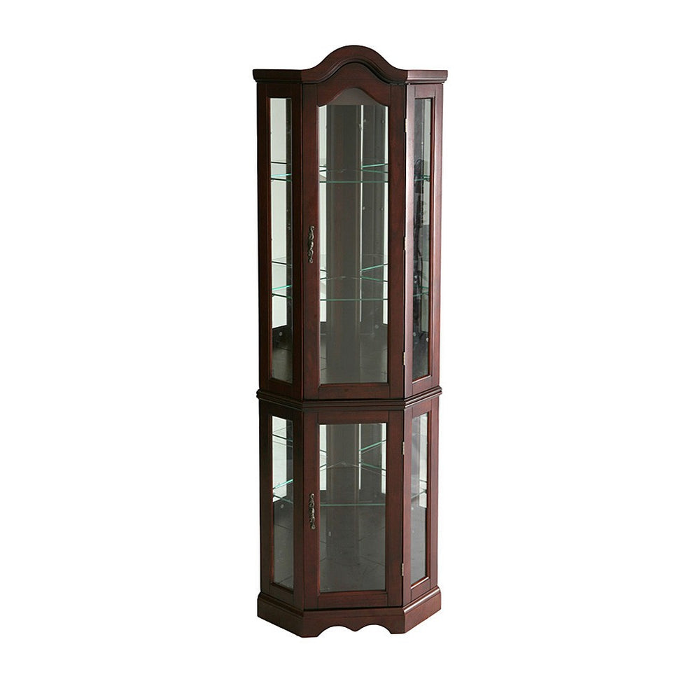 Golden Oak Scallop Top Lighted Corner Curio Cabinet By Homeroots | Cabinets | Modishstore - 6