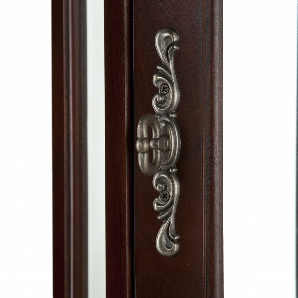 Golden Oak Scallop Top Lighted Corner Curio Cabinet By Homeroots | Cabinets | Modishstore - 9