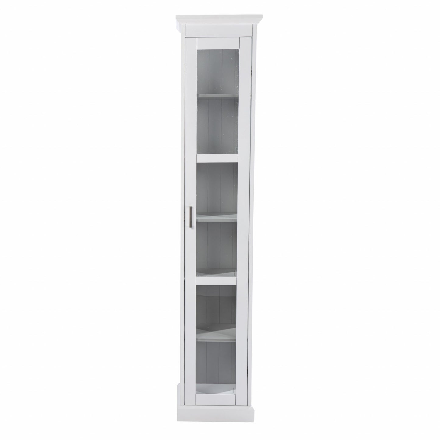 White Cornice Molding Curio With Glass Door By Homeroots | Cabinets | Modishstore - 4