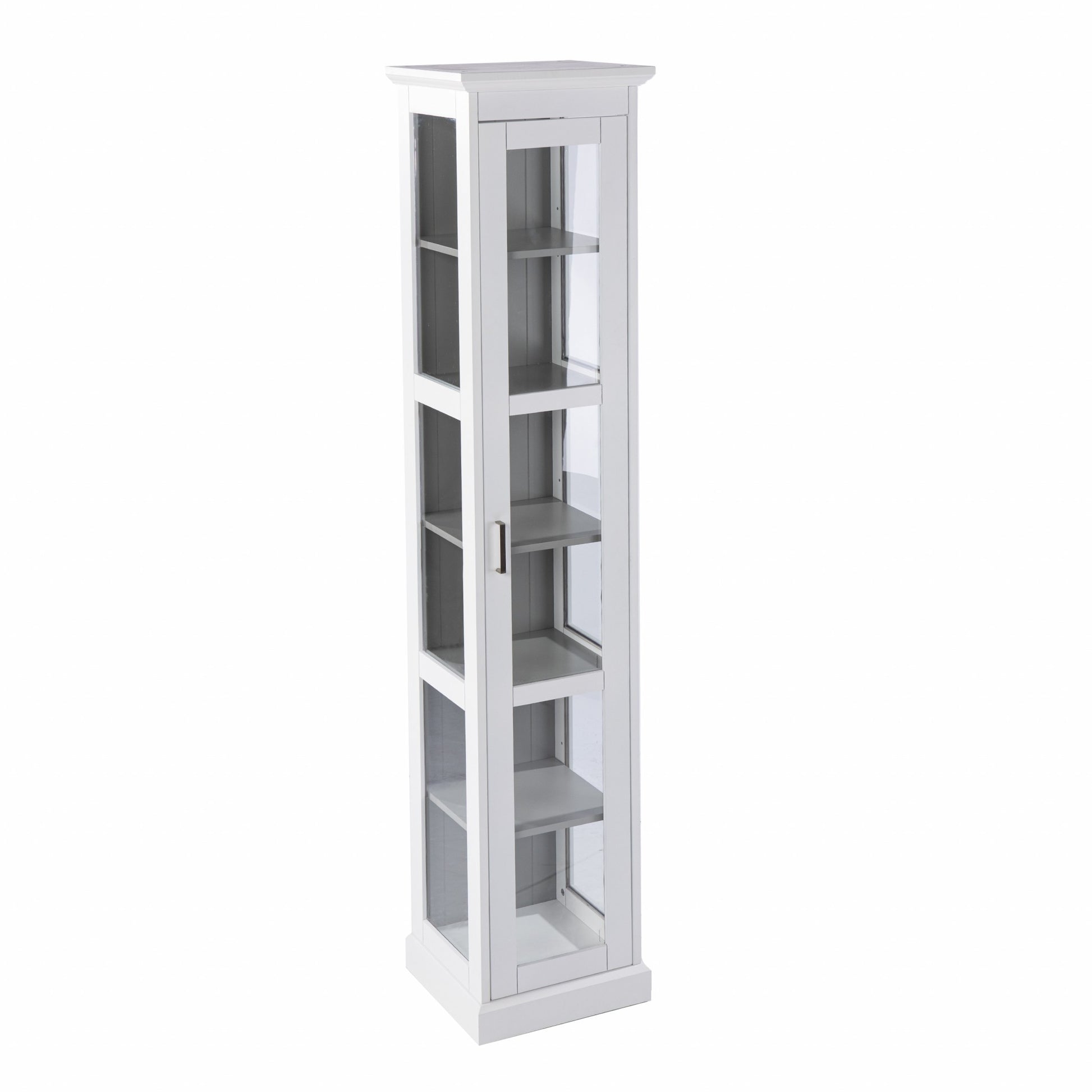 White Cornice Molding Curio With Glass Door By Homeroots | Cabinets | Modishstore - 5