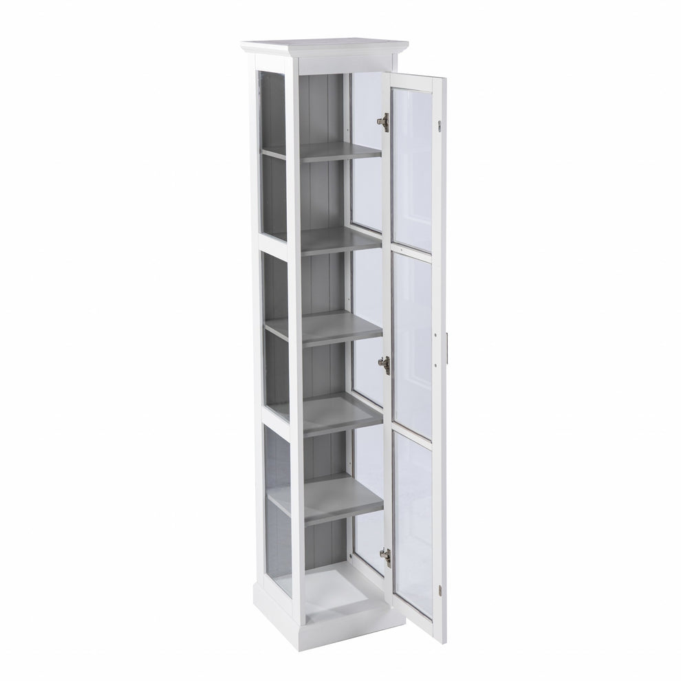 White Cornice Molding Curio With Glass Door By Homeroots | Cabinets | Modishstore - 9
