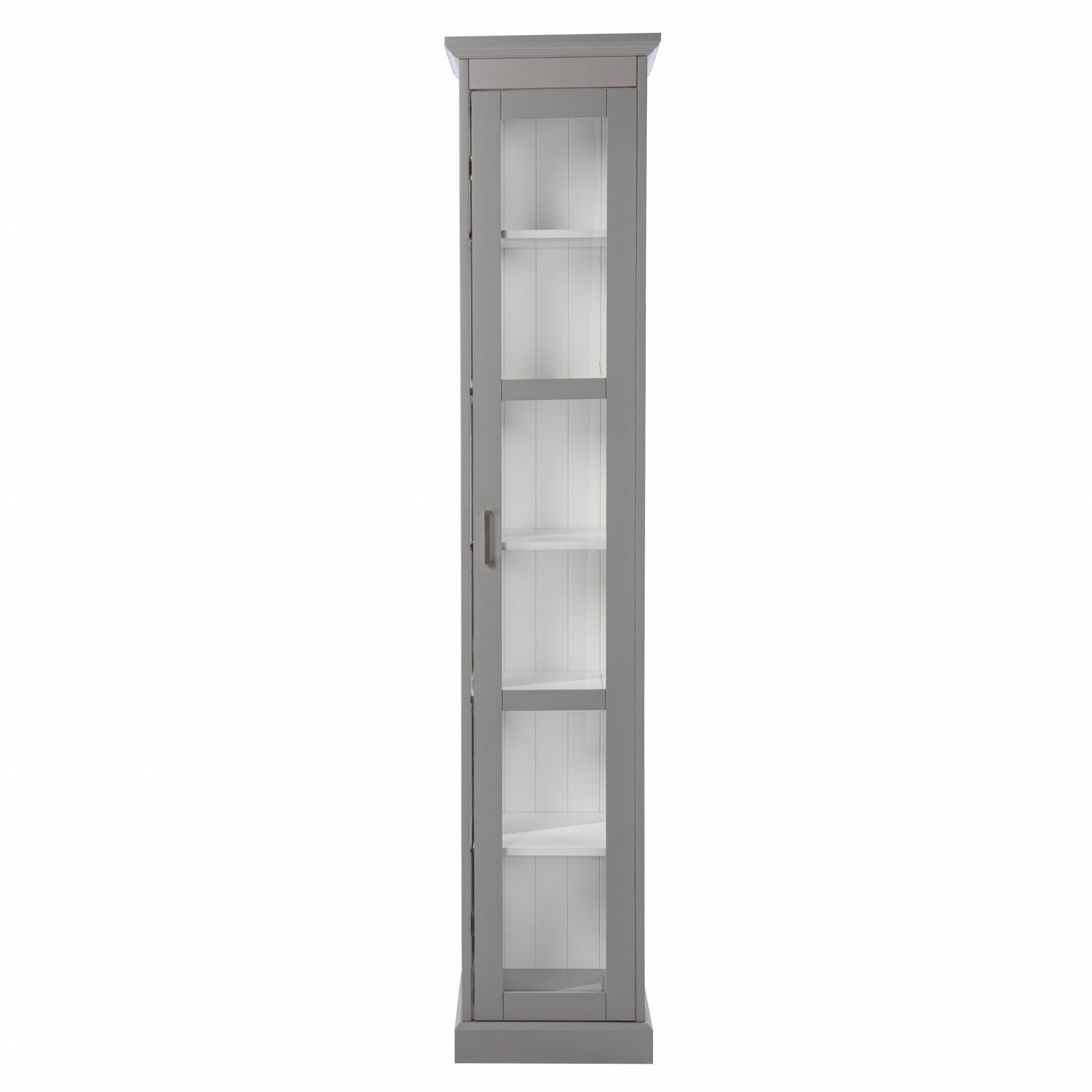 White Cornice Molding Curio With Glass Door By Homeroots | Cabinets | Modishstore - 13