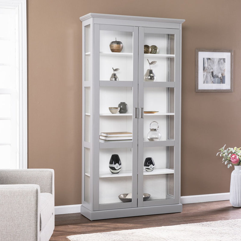 Gray Cornice Molding Double Door Curio Cabinet By Homeroots | Cabinets | Modishstore