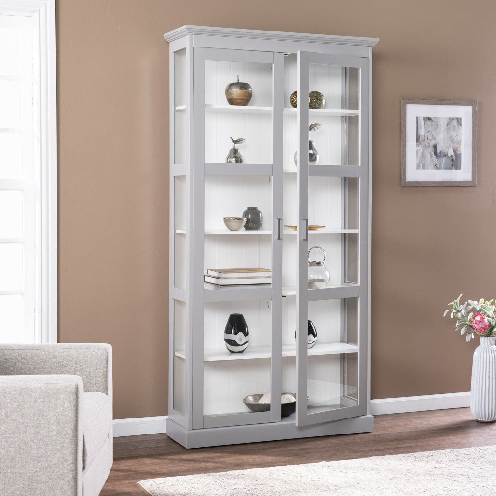 Gray Cornice Molding Double Door Curio Cabinet By Homeroots | Cabinets | Modishstore - 3