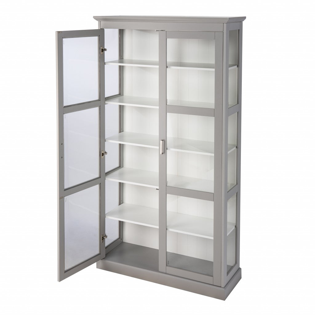 Gray Cornice Molding Double Door Curio Cabinet By Homeroots | Cabinets | Modishstore - 9