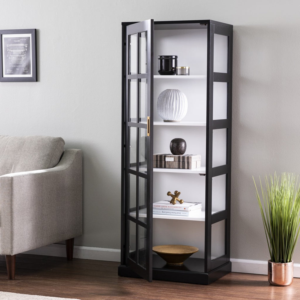 Dynasty Contemporary Black And White Tall Curio Cabinet By Homeroots | Cabinets | Modishstore - 3