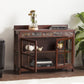 Earthy Mission Style Wood Slate And Glass Low Curio By Homeroots | Cabinets | Modishstore - 2
