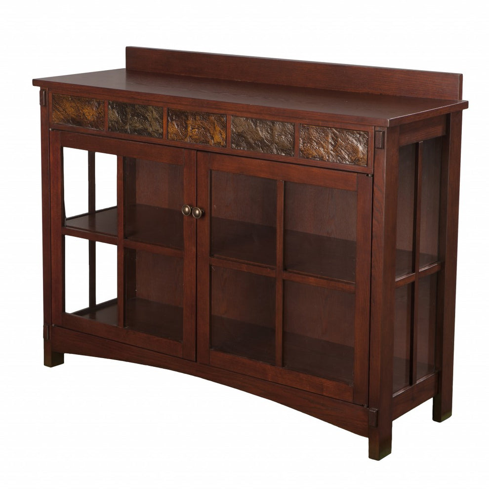 Earthy Mission Style Wood Slate And Glass Low Curio By Homeroots | Cabinets | Modishstore - 8