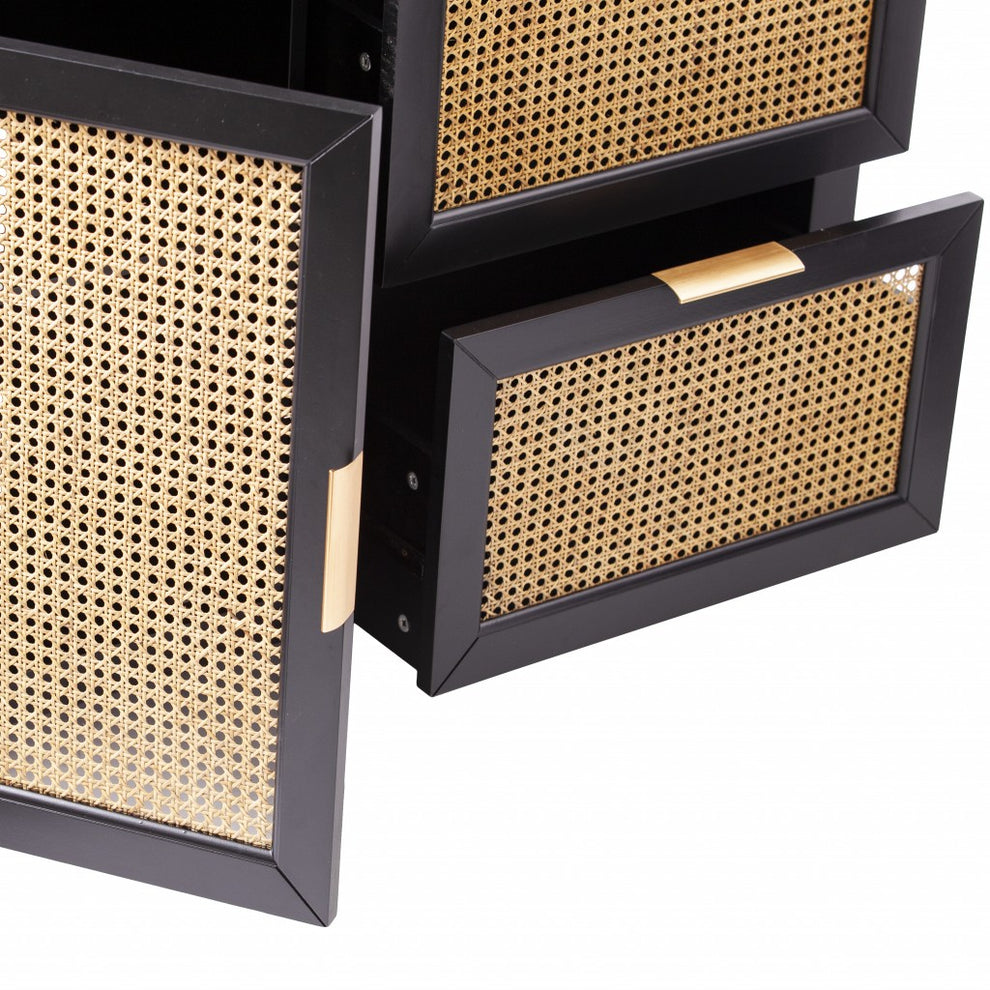 Black And Cane Bamboo Accent Storage Cabinet By Homeroots | Cabinets | Modishstore - 8