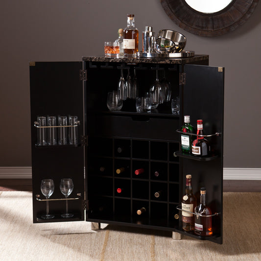 Metro Black Wood And Marble Bar Cabinet By Homeroots | Cabinets | Modishstore