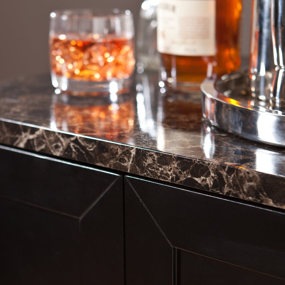Metro Black Wood And Marble Bar Cabinet By Homeroots | Cabinets | Modishstore - 2